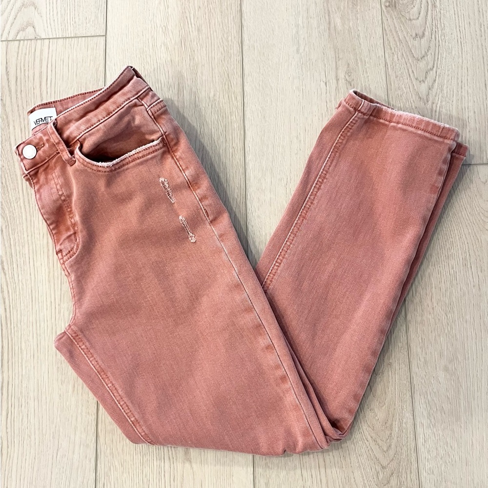 Vervet Women’s Coral Mid Rise Straight Leg Distressed Stretch Jeans Size 26